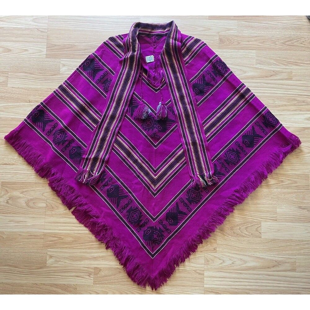 Vintage Poncho Woven in Ecuador Authentic Inca Aztec Design by Tejidos Diaz